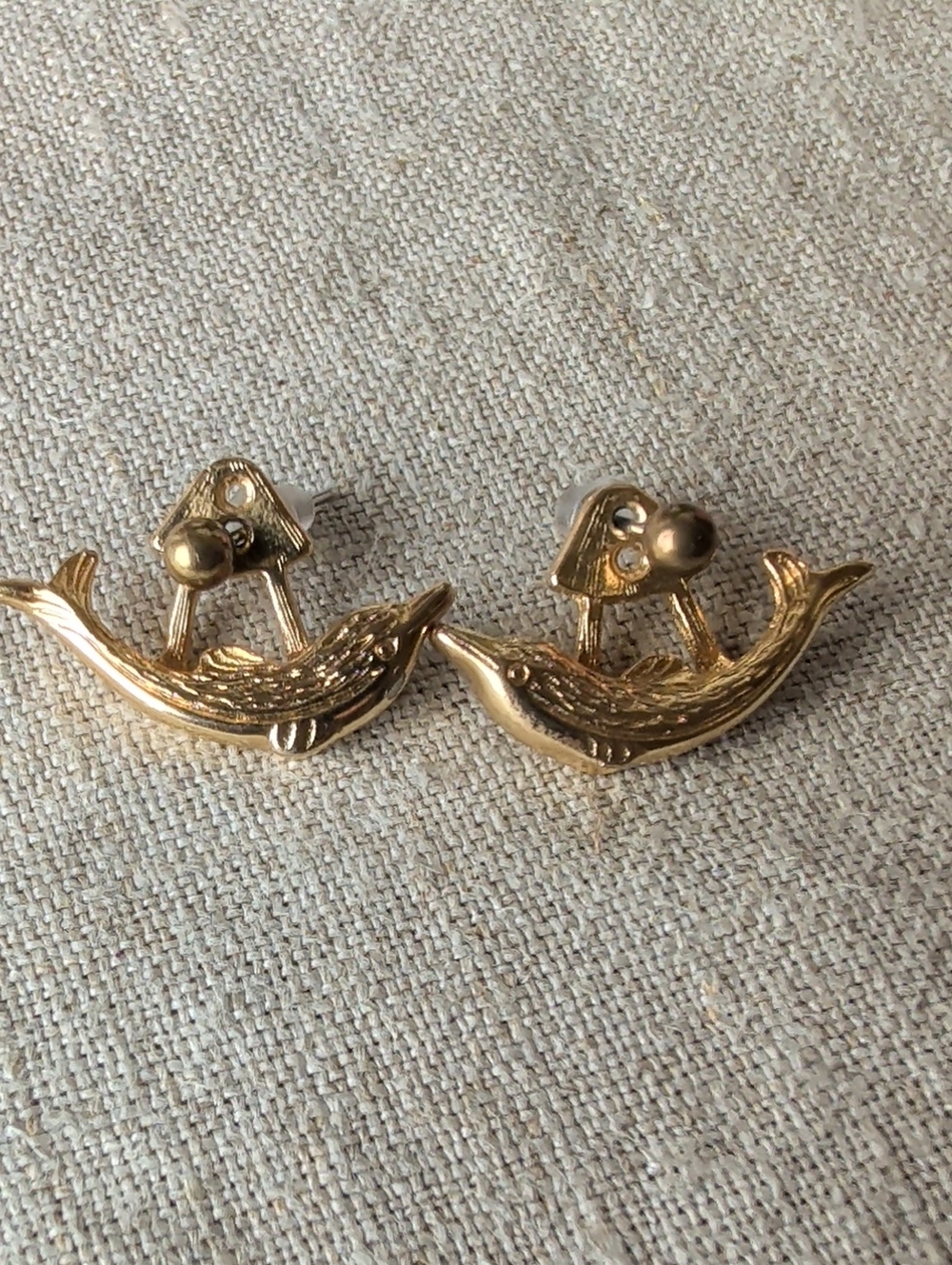 Vintage Gold Tone Dolphin Earrings Adjustable Multi Position Post Nautical